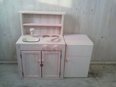 画像2: ままごと　冷蔵庫 【ピンク×オスモホワイト】　セミオーダー品