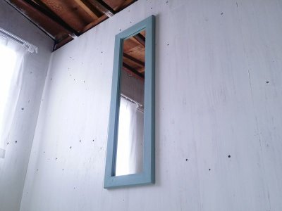 画像2: 無垢材で造る　姿見鏡　ミラー　床置き・壁掛け 【アンティークブルー】　セミオーダー品