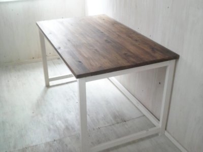 画像1: 無垢ヒノキで造る　テーブル　【ステインオーク×ミルキーホワイト】　フルオーダー品　