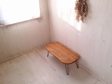 画像1: 無垢ヒノキで造る家具　折り畳みアイアン脚　ローテーブル　鉄脚　W900　【オスモオーク】セミオーダー品 (1)