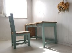 画像4: 無垢ヒノキで造る　チェア　椅子　イス　【アンティークブルー×オスモオーク】　セミオーダー品 (4)