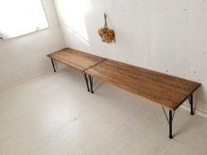 画像4: 無垢ヒノキで造る家具　アイアン脚ベンチスツール　鉄脚ベンチチェア　h400 w1400 d500 【オスモウォルナット】セミオーダー品 (4)