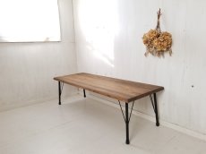 画像3: 無垢ヒノキで造る家具　アイアン脚ベンチスツール　鉄脚ベンチチェア　h400 w1400 d500 【オスモウォルナット】セミオーダー品 (3)