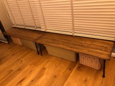 画像6: 無垢ヒノキで造る家具　アイアン脚ベンチスツール　鉄脚ベンチチェア　h400 w1400 d500 【オスモウォルナット】セミオーダー品 (6)