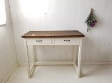 画像2: 無垢ヒノキで造る　パソコンデスク　学習机　ミシン台　【type1】ｈ750× w900× d420 　【ステインオーク×ミルキーホワイト】　セミオーダー品　 (2)