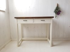 画像4: 無垢ヒノキで造る　パソコンデスク　学習机　ミシン台　【type1】ｈ750× w900× d420 　【ステインオーク×ミルキーホワイト】　セミオーダー品　 (4)