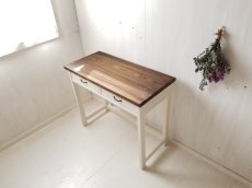 画像1: 無垢ヒノキで造る　パソコンデスク　学習机　ミシン台　【type1】ｈ750× w900× d420 　【ステインオーク×ミルキーホワイト】　セミオーダー品　 (1)