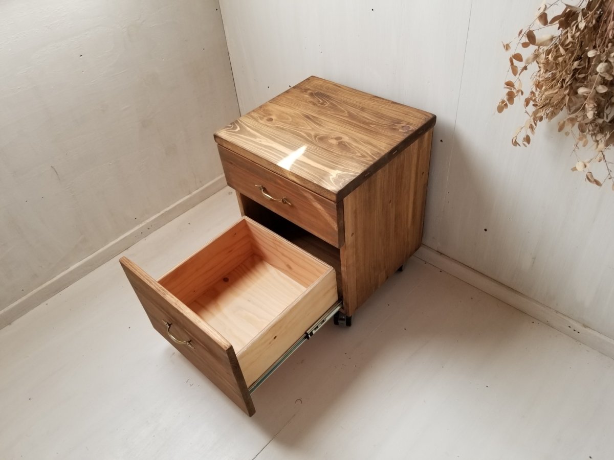 画像3: デスクワゴン　キャスター付　引き出し２段　h535 w420 d400【オスモウォルナット】　セミオーダー品　　 (3)