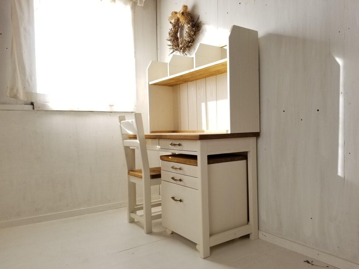 画像2: 無垢ヒノキで造る　デスク4点セット h720 w1000 d500　【オスモオーク×ミルキーホワイト】　セミオーダー品 (2)