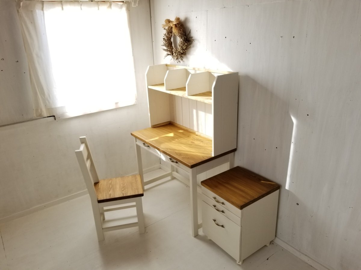 画像3: 無垢ヒノキで造る　デスク4点セット h720 w1000 d500　【オスモオーク×ミルキーホワイト】　セミオーダー品 (3)