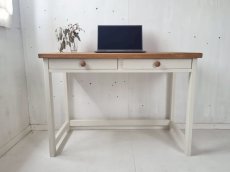 画像1: 無垢ヒノキで造る　パソコンデスク　学習机　ミシン台　【type2】　h700 w1000 d500 【オスモオーク×ミルキーホワイト】　セミオーダー品　 (1)