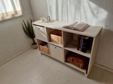 画像1: 無垢杉で造る　マスキャビネット　ＢＯＸタイプ　 h820 w1200 d350【ミルキーホワイトシャビー加工】　セミオーダー品 (1)