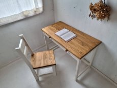 画像5: 無垢材で造る　学習机、椅子、カップボードのお得な３点セット　PCデスク　作業デスク　【オスモオーク×ミルキーホワイト】　セミオーダー品 (5)