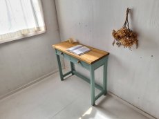 画像2: 無垢ヒノキで造る　パソコンデスク　学習机　ミシン台　【type1】　h740 w900 d350 【オスモオークー×アンティークブルー】　セミオーダー品　 (2)