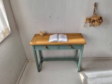 画像1: 無垢ヒノキで造る　パソコンデスク　学習机　ミシン台　【type1】　h740 w900 d350 【オスモオークー×アンティークブルー】　セミオーダー品　 (1)