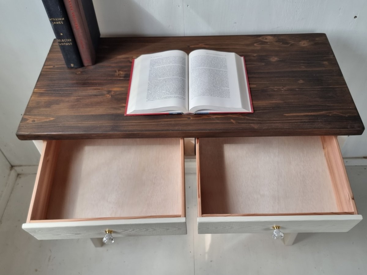 画像3: 無垢ヒノキで造る　パソコンデスク　学習机　ミシン台　【type1】　h800 w900 d420 【ステインオーク×ミルキーホワイト】　セミオーダー品　 (3)