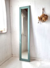 画像1: 無垢材で造る　姿見鏡　ミラー　床置き・壁掛け h1700 w350 【アンティークブルー】　セミオーダー品 (1)