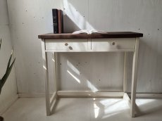 画像1: 無垢ヒノキで造る　パソコンデスク　学習机　ミシン台　【type1】　h800 w900 d420 【ステインオーク×ミルキーホワイト】　セミオーダー品　 (1)