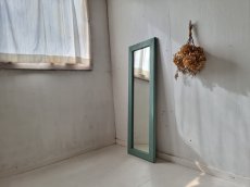 画像1: 無垢材で造る　姿見鏡　ミラー　床置き・壁掛け h1120 w370【アンティークブルー】　セミオーダー品 (1)