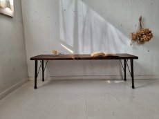 画像4: 無垢ヒノキで造る家具　アイアン脚ベンチスツール　鉄脚ベンチチェア　h410 w1300 d350　【ステインオーク】セミオーダー品 (4)