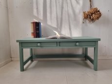 画像4: 無垢ヒノキで造る　パソコンデスク　学習机　ミシン台　高さ４０ｃｍ　【type2】　h400 w1000 d520 【アンティークブルー】セミオーダー品　 (4)