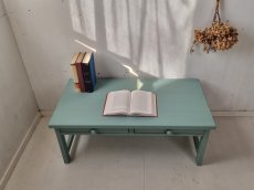 画像2: 無垢ヒノキで造る　パソコンデスク　学習机　ミシン台　高さ４０ｃｍ　【type2】　h400 w1000 d520 【アンティークブルー】セミオーダー品　 (2)