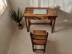 画像1: 無垢ヒノキで造る　パソコンデスク　学習机　ミシン台【type1】h720 w900 d420　＆　チェアのセット 　【オスモウォルナット】　セミオーダー品　 (1)