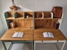 画像4: 無垢材で造る　学習机、カップボード上・下のお得な３点セット　PCデスク　作業デスク【オスモオーク×アンティークブルー】セミオーダー品 (4)