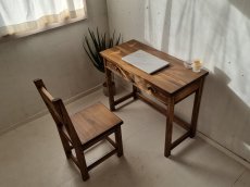 画像2: 無垢ヒノキで造る　パソコンデスク　学習机　ミシン台【type1】h720 w900 d420　＆　チェアのセット 　【オスモウォルナット】　セミオーダー品　 (2)
