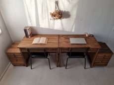 画像4: 無垢ヒノキで造る　パソコンデスク　学習机　ミシン台　【type1】 h720 w900 d550　【オスモウォルナット】 ＆ワゴンのセット　セミオーダー品 (4)