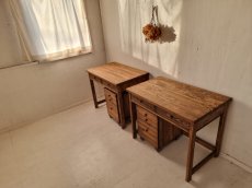 画像1: 無垢ヒノキで造る　パソコンデスク　学習机　ミシン台　【type1】 h720 w900 d550　【オスモウォルナット】 ＆ワゴンのセット　セミオーダー品 (1)