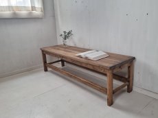 画像1: 無垢ヒノキで造る　背もたれなし　ベンチチェア　　 h400 w1400 d420【オスモウォルナット】　セミオーダー品 (1)