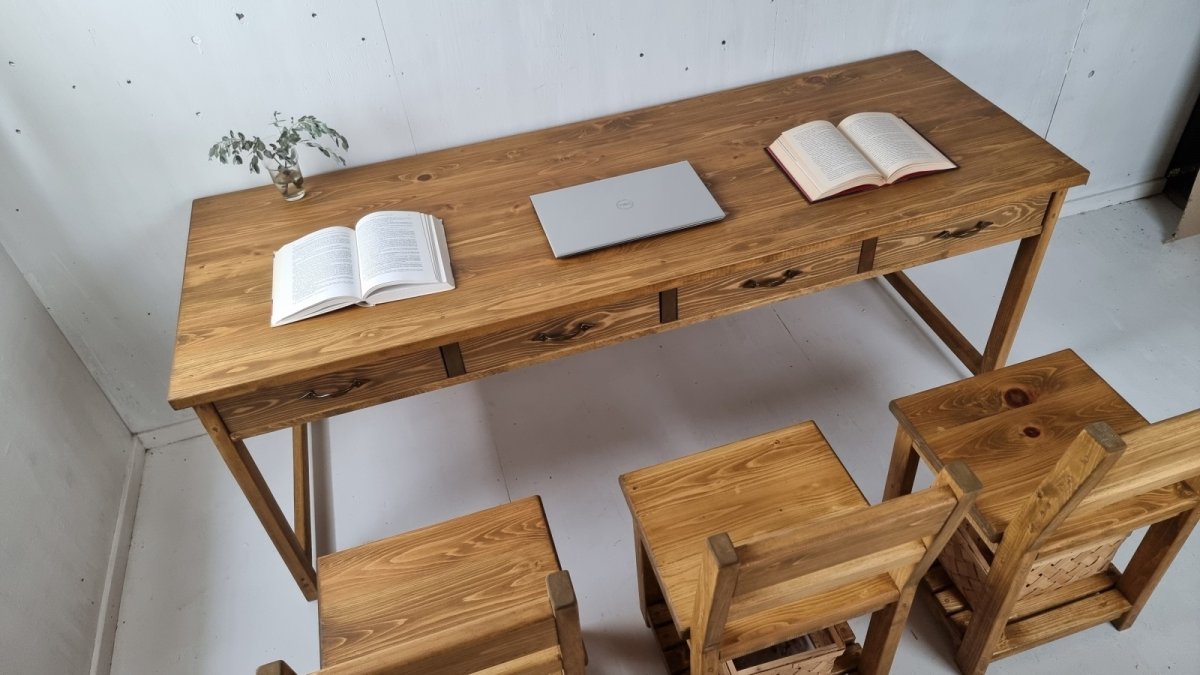 画像3: 無垢ヒノキで造る　パソコンデスク　学習机　ミシン台　引き出し４杯【type１】　h700 w1800 d650 【オスモウォルナット】　セミオーダー品　 (3)