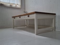 画像4: 無垢ヒノキで造る　パソコンデスク　学習机　ミシン台　引き出し３杯　高さ４５ｃｍ　【type2】　h450 w1400 d700 【オスモオークー×ホワイト】　セミオーダー品　 (4)
