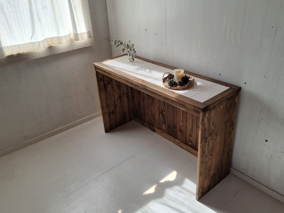 画像1: 無垢材で造る　タイルラック　キッチンカウンター　引き出しなし　h800 w1300 d420  【オスモウォルナット】セミオーダー品 (1)