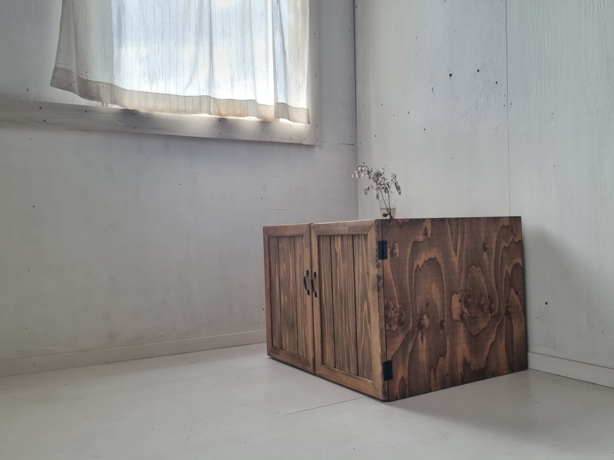 画像2: ナチュラルテイスト　キャビネット　観音開きタイプ　扉付　収納棚　h500 w700 d600 【オスモウォルナット】　セミオーダー品 (2)