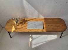 画像4: 無垢ヒノキで造る家具　アイアン脚ベンチスツール　鉄脚ベンチチェア　角アール加工　h410 w1400 d420 【オスモオーク】セミオーダー品 (4)