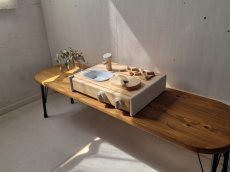画像3: 無垢ヒノキで造る家具　アイアン脚ベンチスツール　鉄脚ベンチチェア　角アール加工　h410 w1400 d420 【オスモオーク】セミオーダー品 (3)