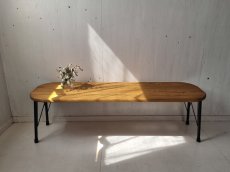 画像1: 無垢ヒノキで造る家具　アイアン脚ベンチスツール　鉄脚ベンチチェア　角アール加工　h410 w1400 d420 【オスモオーク】セミオーダー品 (1)