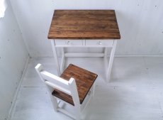 画像2: 無垢ヒノキで造る　パソコンデスク　学習机　ミシン台　チェアセット　【type1】 h800 w700 d500　【ステインオーク×ミルキーホワイト】　セミオーダーセット品　 (2)